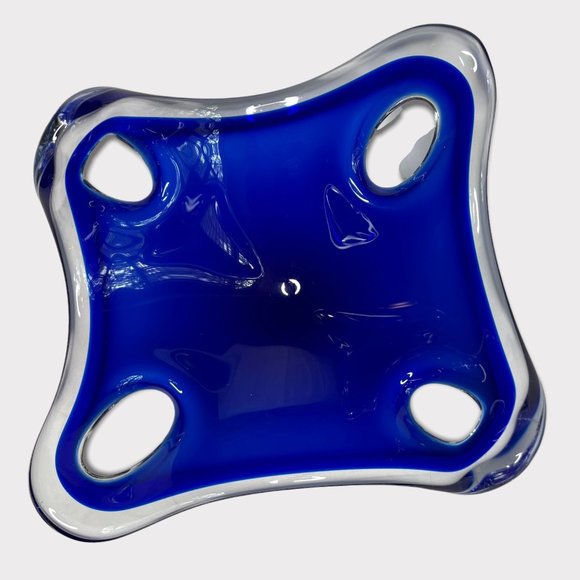 Glass Blue Modernist Bowl Conquille by Paul Kedelv Signed MCM Mid Century - Picture 2 of 10